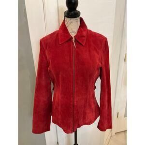 Colebrook women’s 100% Genuine Suede Leather Red Front Zip Jacket Size M